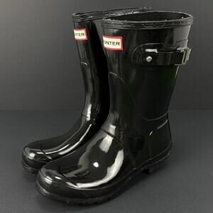 Hunter Original Short Gloss Rain Boots Womens Size 7 Black Waterproof
